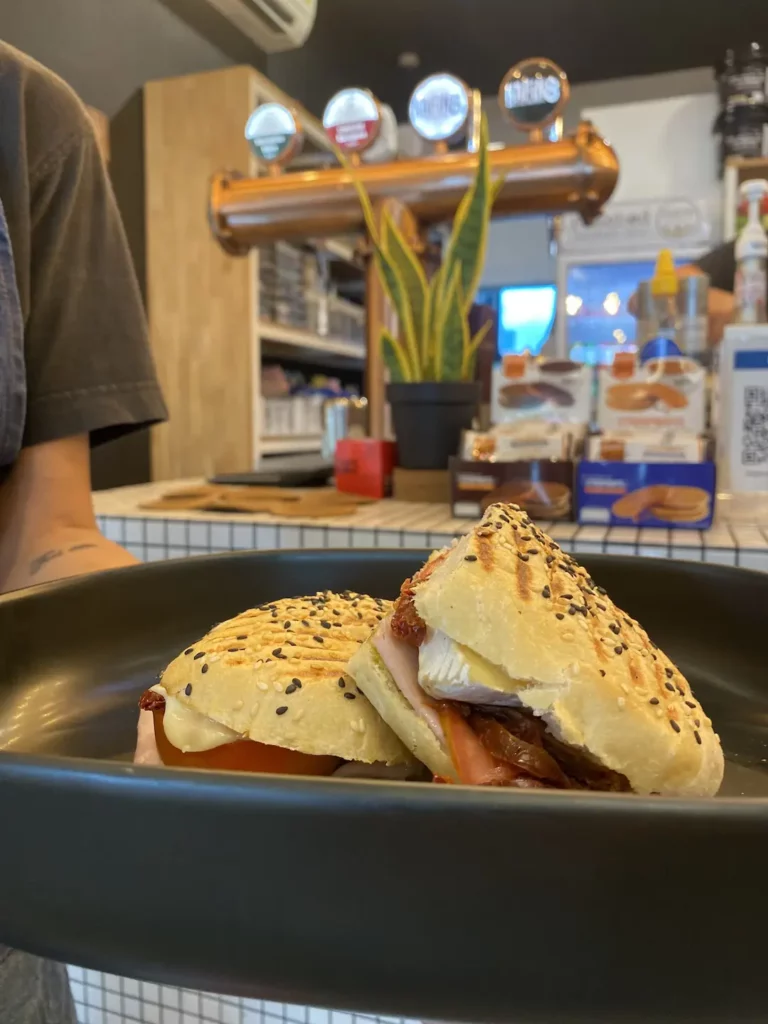 Brie, ham and sundried tomato sandwich. The best food in Chalong is served at Poached Breakfast Cafe, Chalong, Phuket, Thailand
