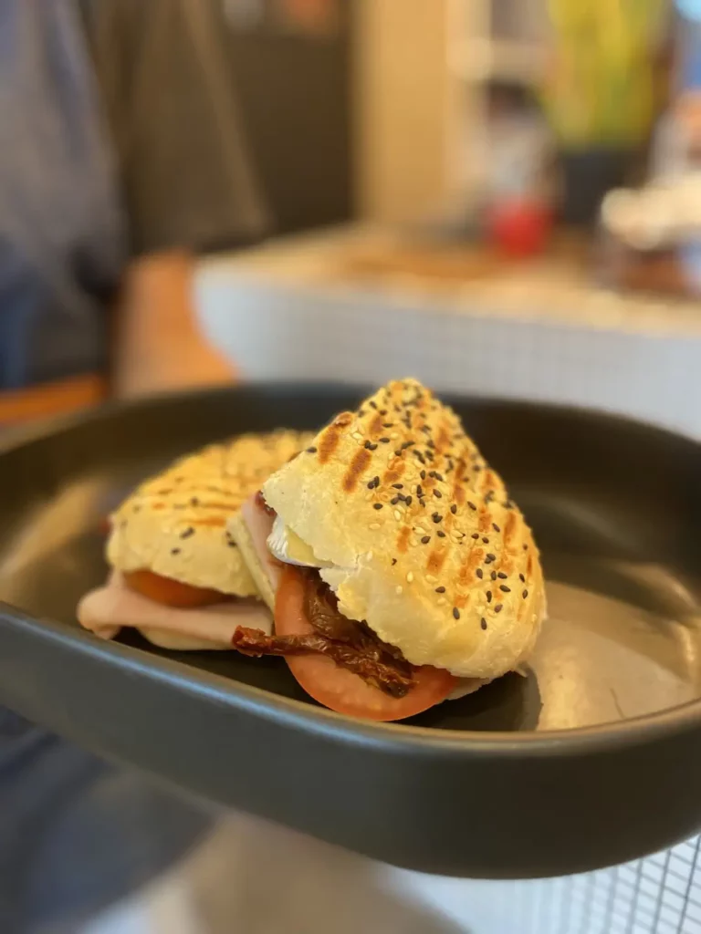 Ham, sundried tomato and brie sandwich at the best lunch cafe in Chalong, Poached Breakfast Cafe, Chalong, Phuket, Thailand.